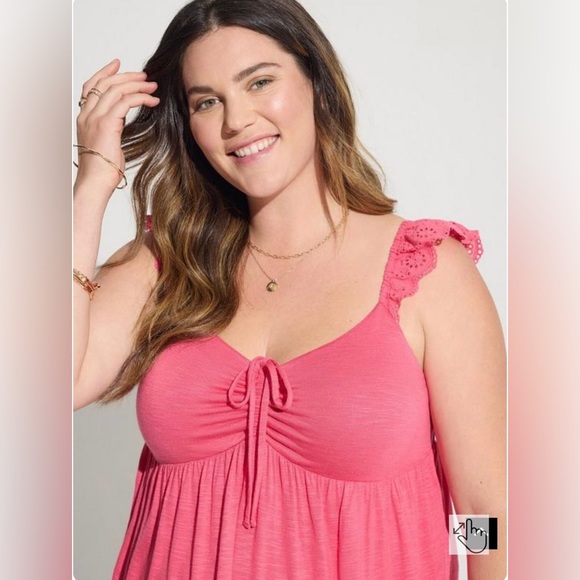 Torrid sz 4 Slub Sweetheart Ruffle Eyelet Shoulder Tie Detail Tank NWT - Picture 3 of 10